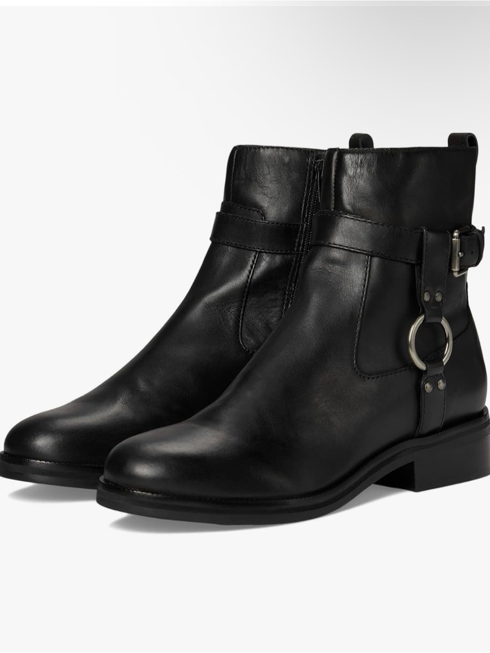 Bernardo (Tyra Moto Booties) Black Real Leather Ankle Boots with Ring Accent - Picture 2 of 6